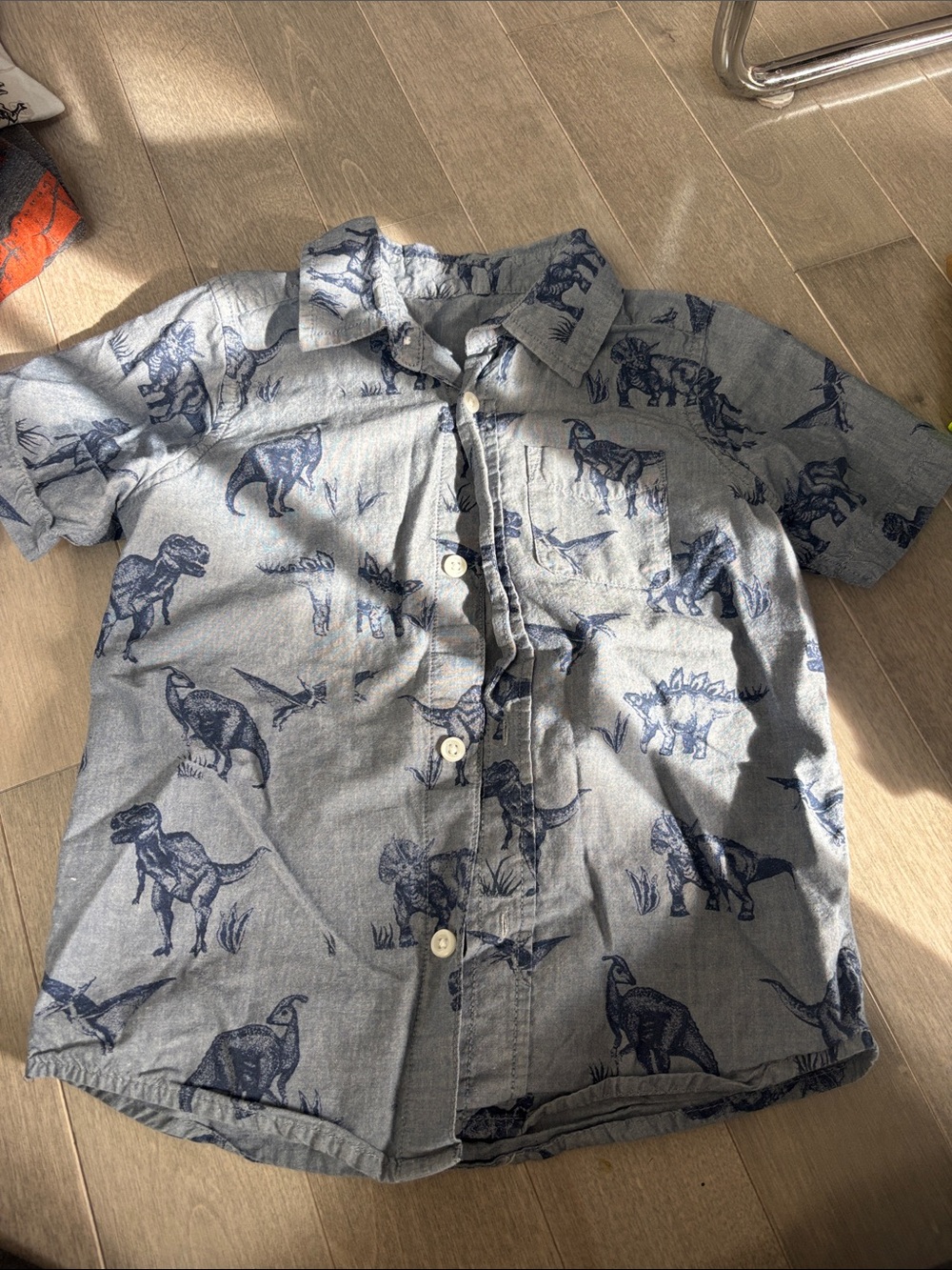 The Children's Place Light Blue and Navy Dinosaur Button-Down Shirt